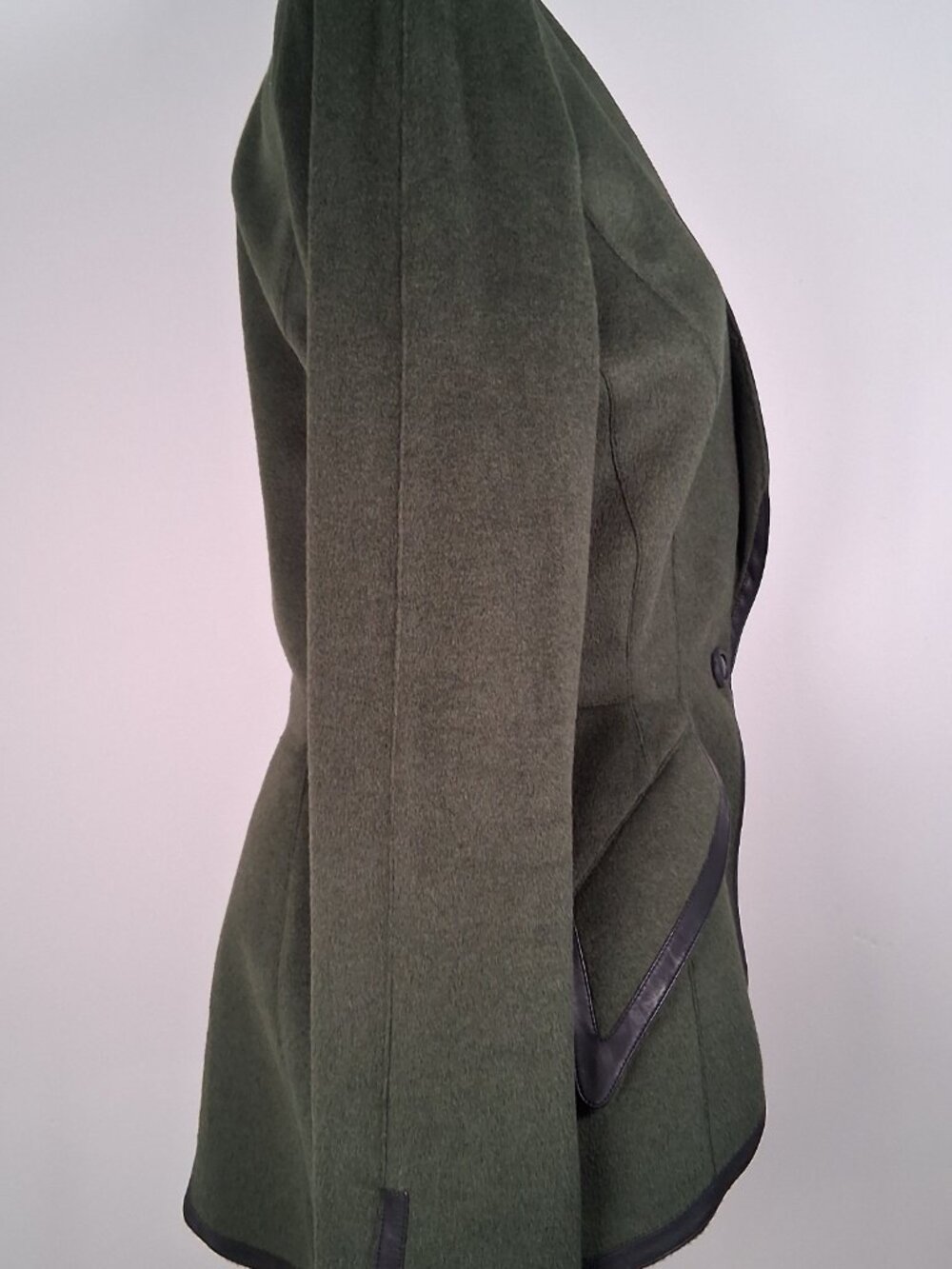 Archival Thierry Mugler Wasp Waist Wool & Leather Trim Jacket size 40 - US 8/10 - Picture 5 of 11